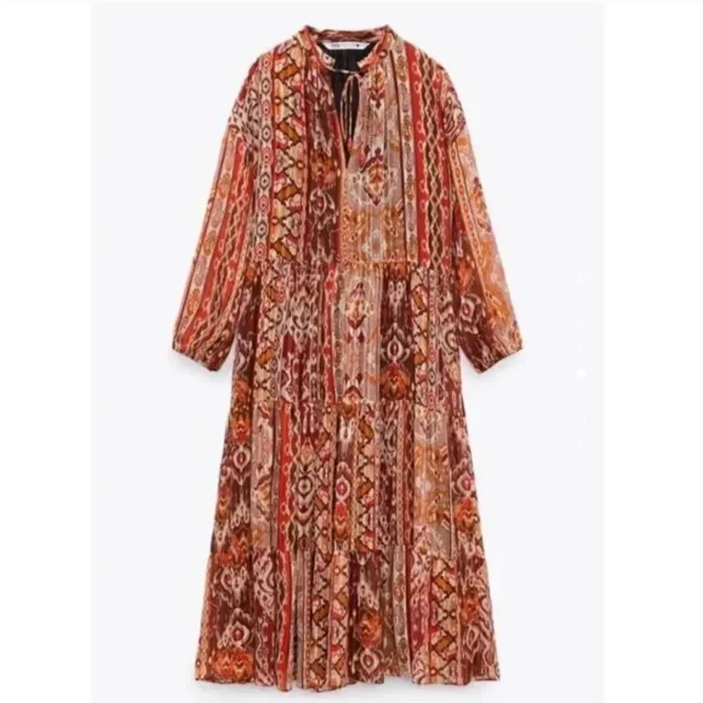 ZARA nwt GEOMETRIC PRINT METALLIC MIDI DRESS - M - Picture 11 of 17